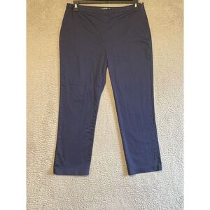 Lauren Ralph Lauren Navy Blue Cropped Pants Women Size 10 Straight Leg Side Slit